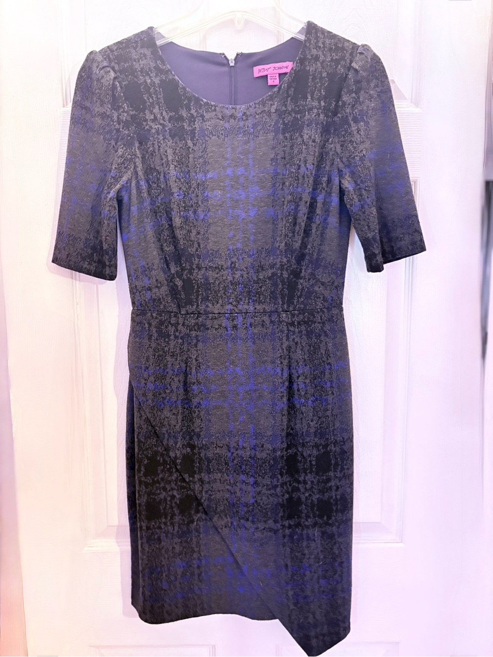 Betsey Johnson Black and Blue Plaid Midi Sheath Dress